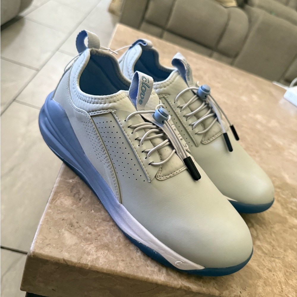 White and Blue Streamlined Sneakers with Cushioned Midsole - Picture 5 of 13